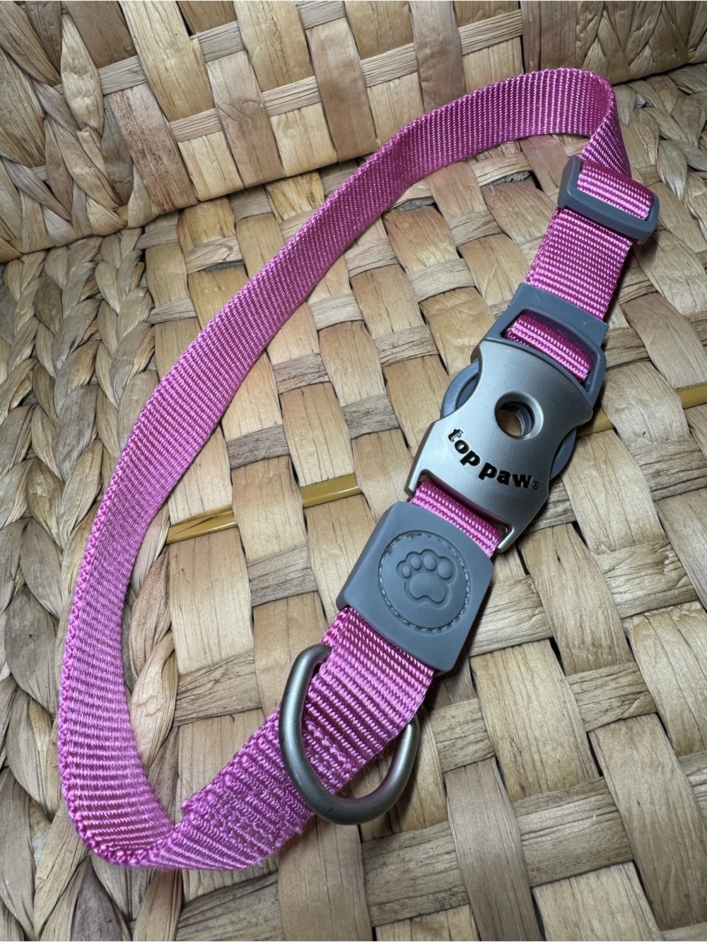 Top Paw Hot Pink Nylon Dog Collar with Gray Buckle